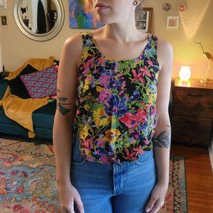 Vintage Small Tank Blouse Explorations Floral Iris 90s